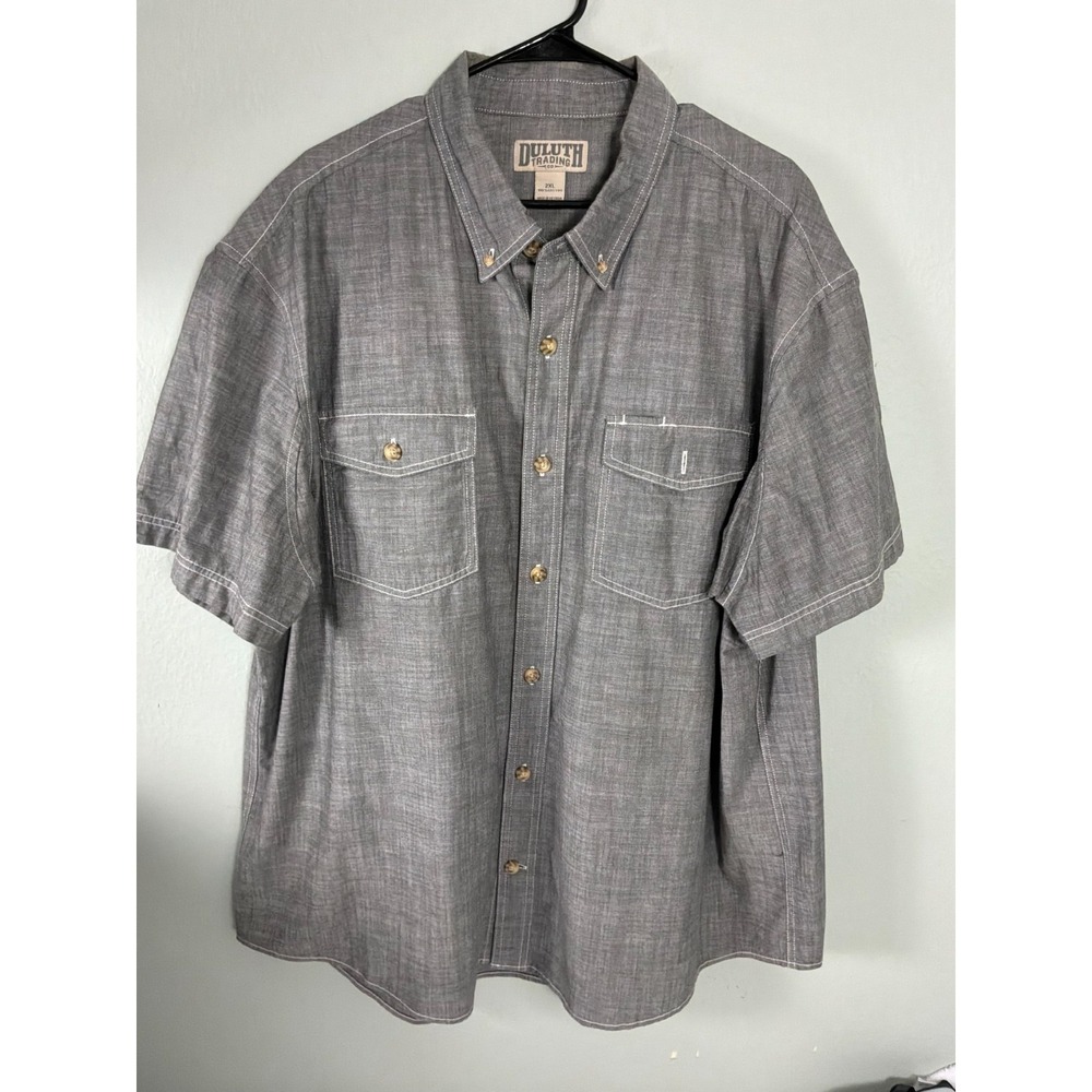 Duluth Trading Co Shirt Men XXL Gray Short Sleeve‎ Button down